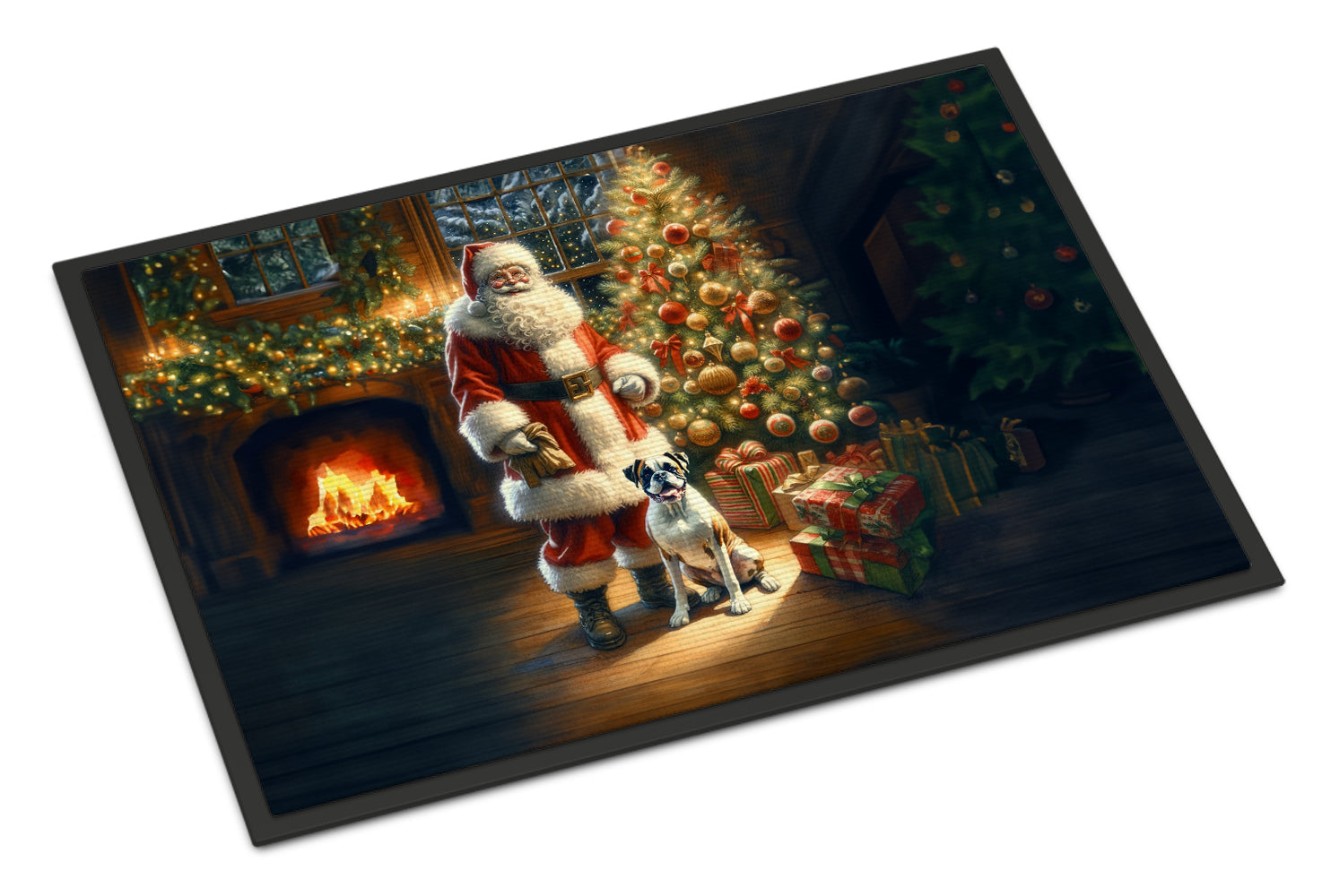 Boxer and Santa Claus Doormat Indoor Outdoor 24H X 36W Front Door Mat Rugs for Entryway, Non Slip Washable Low Pile,