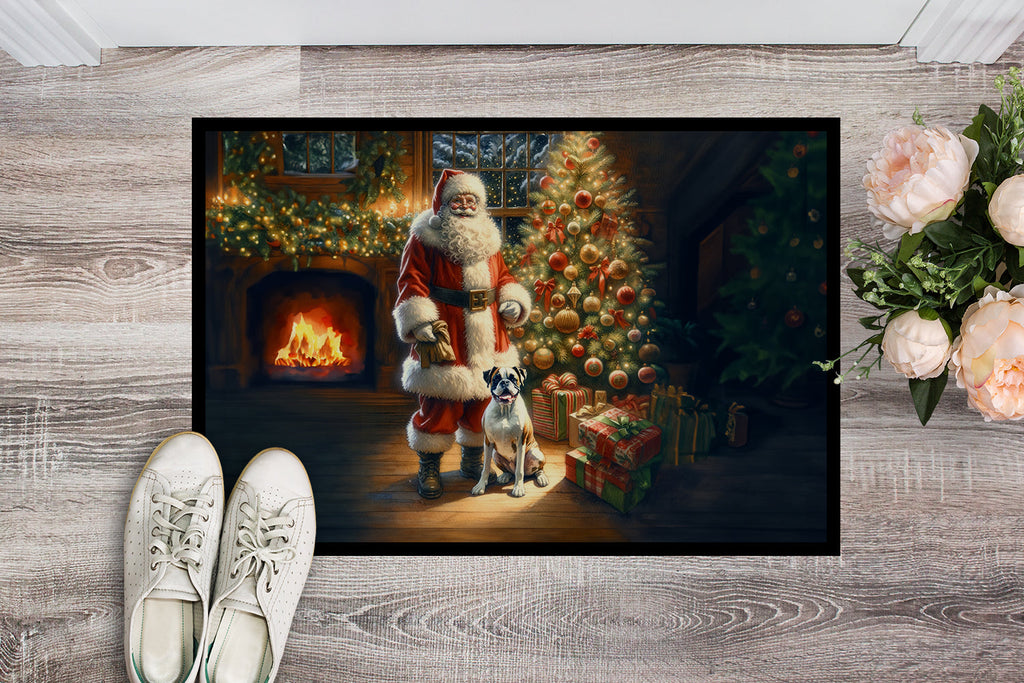 Boxer and Santa Claus Doormat Indoor Outdoor 24H X 36W Front Door Mat Rugs for Entryway, Non Slip Washable Low Pile,