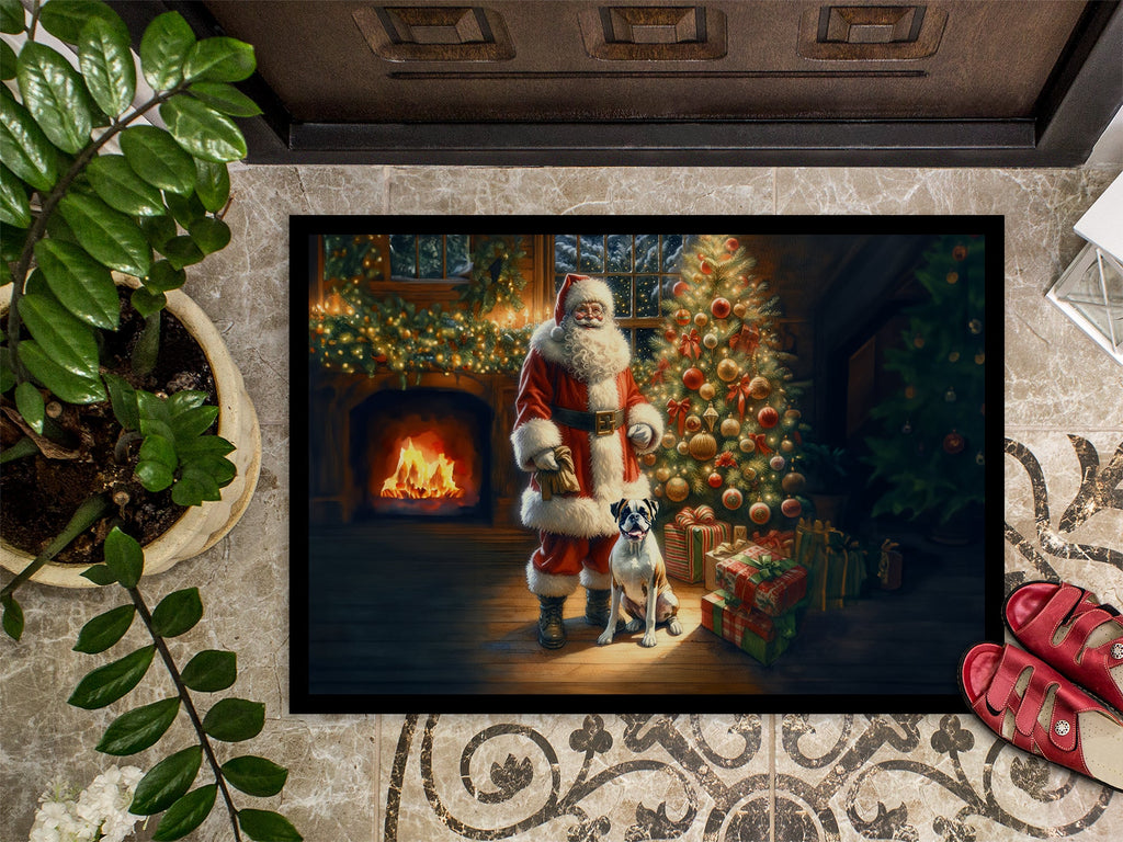 Boxer and Santa Claus Doormat Indoor Outdoor 24H X 36W Front Door Mat Rugs for Entryway, Non Slip Washable Low Pile,