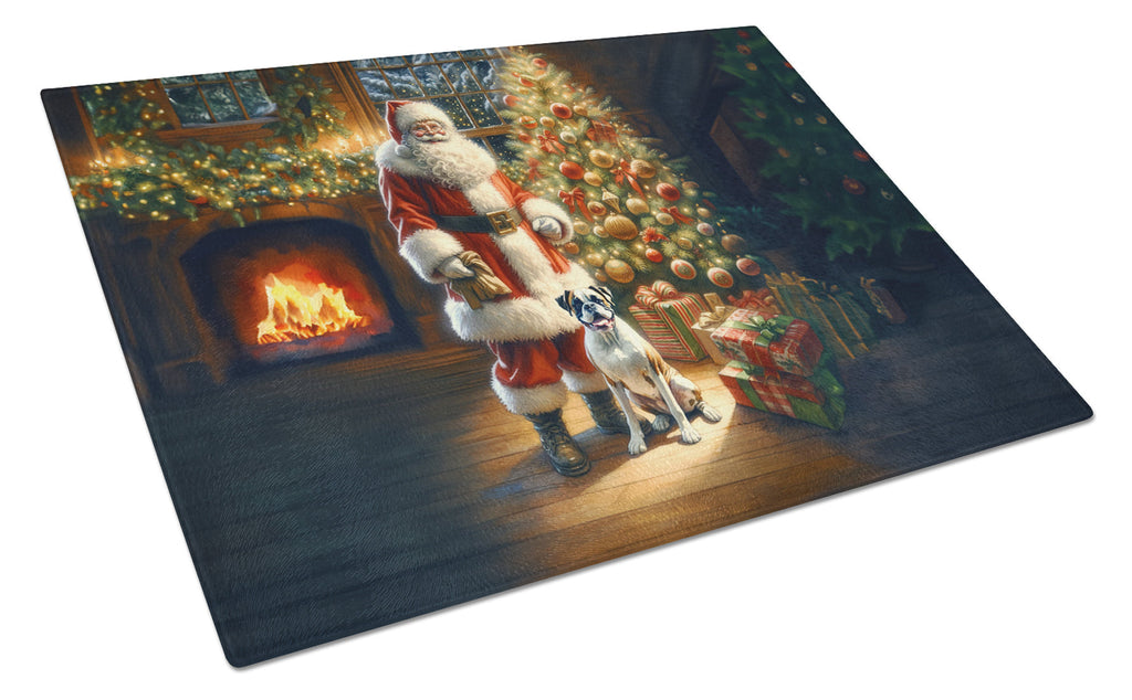 Boxer and Santa Claus Cutting Board Tempered Glass Kitchen Cutting Surface, Heat Resistant Chopping, Non-Slip Feet, Food Prep & Serving