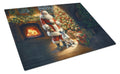 Boxer and Santa Claus Cutting Board Tempered Glass Kitchen Cutting Surface, Heat Resistant Chopping, Non-Slip Feet, Food Prep & Serving