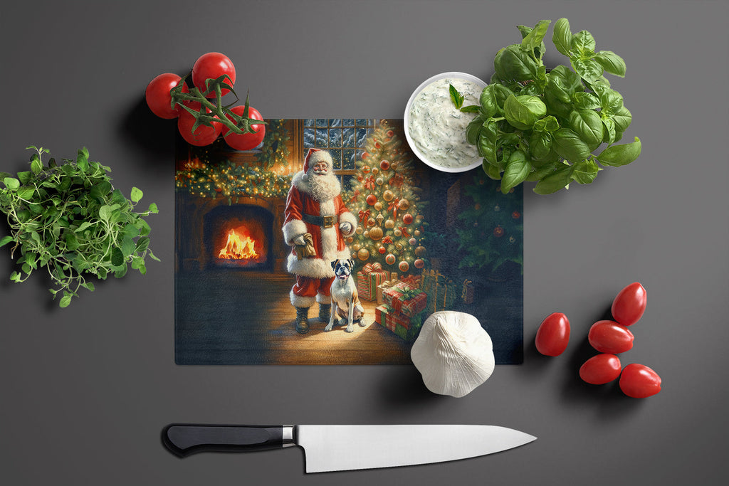 Boxer and Santa Claus Cutting Board Tempered Glass Kitchen Cutting Surface, Heat Resistant Chopping, Non-Slip Feet, Food Prep & Serving