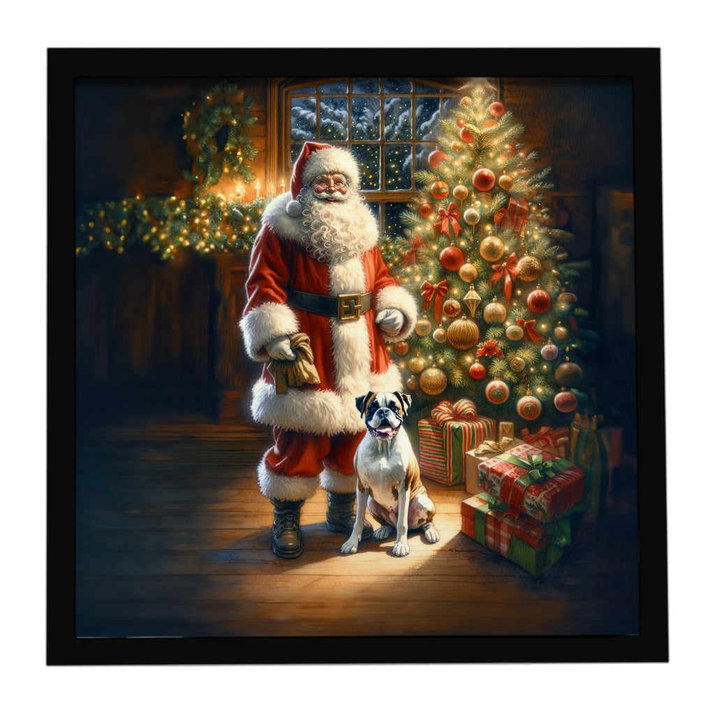 Boxer and Santa Claus Framed Metal Print Bathroom, Kitchen, Office, Home Decor Wall Art Ready to Hang, Square, 8X8