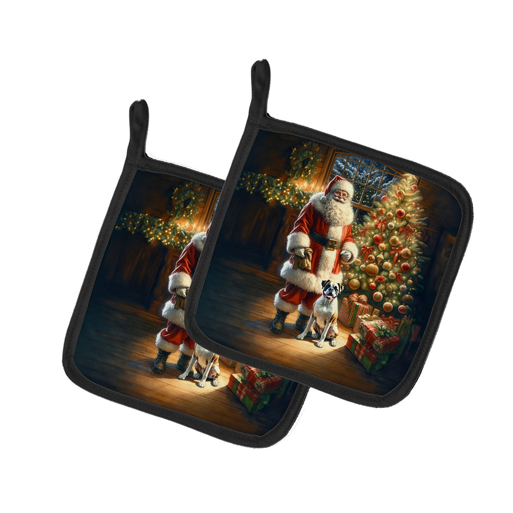 Boxer and Santa Claus Pot Holder Set of 2 Heat Resistant Quilted Hot Pads 7.5 x 7.5 Inch, Insulated Kitchen Trivets for Cooking & Baking
