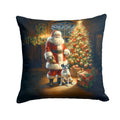 Boxer and Santa Claus Decorative Throw Pillow 14x14 Indoor Outdoor Accent Cushion, Fabric Cover with Insert for Sofa, Bed, Porch & Living Room