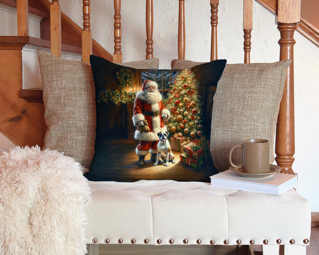 Boxer and Santa Claus Decorative Throw Pillow 14x14 Indoor Outdoor Accent Cushion, Fabric Cover with Insert for Sofa, Bed, Porch & Living Room
