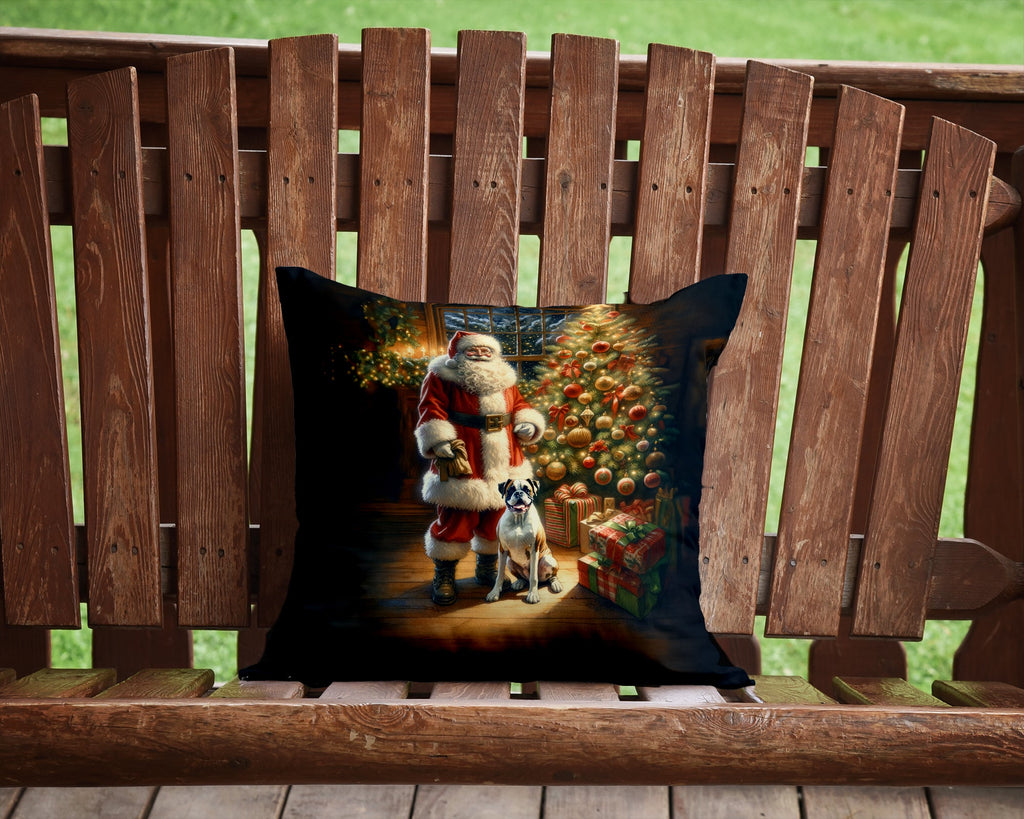 Boxer and Santa Claus Decorative Throw Pillow 14x14 Indoor Outdoor Accent Cushion, Fabric Cover with Insert for Sofa, Bed, Porch & Living Room