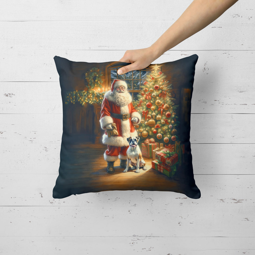 Boxer and Santa Claus Decorative Throw Pillow 18x18 Indoor Outdoor Accent Cushion, Fabric Cover with Insert for Sofa, Bed, Porch & Living Room