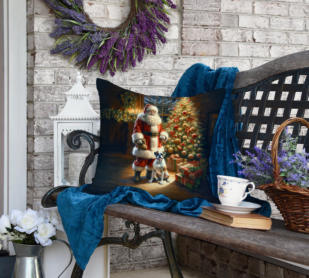 Boxer and Santa Claus Decorative Throw Pillow 18x18 Indoor Outdoor Accent Cushion, Fabric Cover with Insert for Sofa, Bed, Porch & Living Room