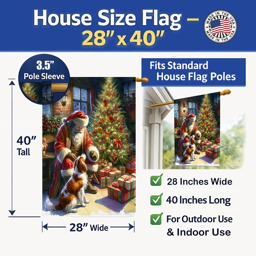 Brittany and Santa Claus House Flag 28x40 Porch Sleeve Pole Decorative Outside Yard Banner Artwork Wall Hanging, Polyester