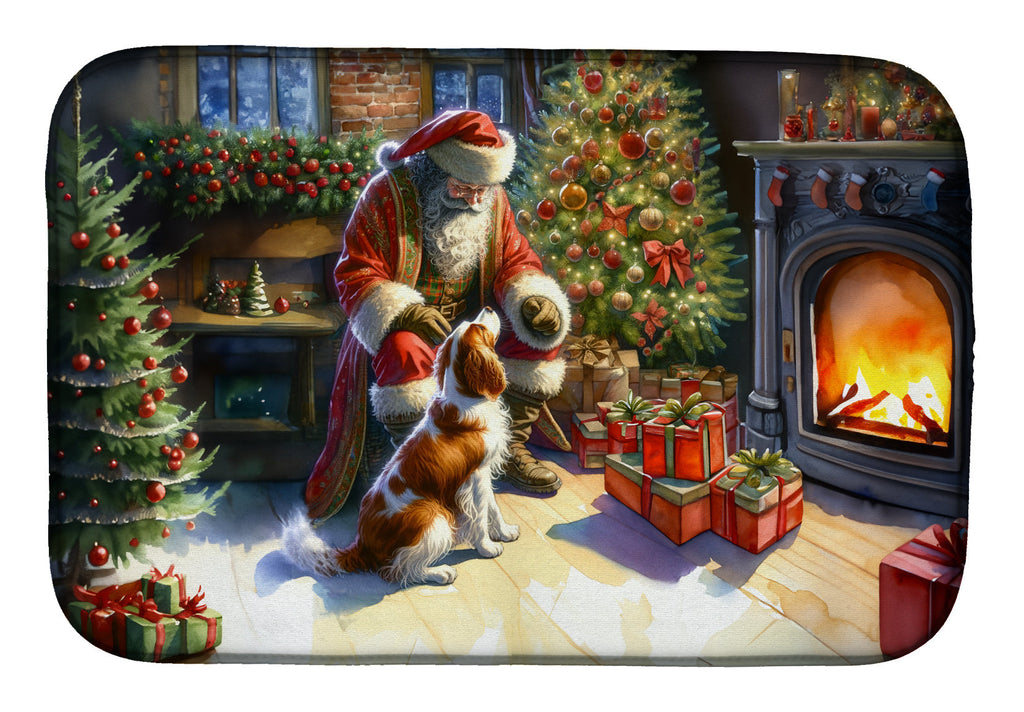 Brittany and Santa Claus Dish Drying Mat Absorbent Dish Drying Mat Pad for Kitchen Counter Dish Drainer Mat for Countertop, 14 x 21", Multicolor