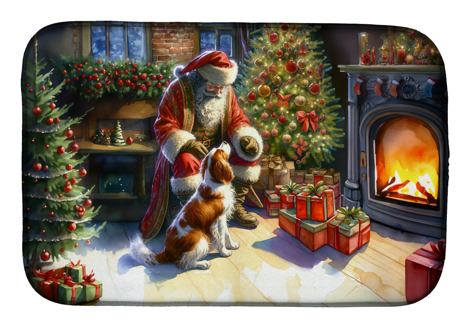 Brittany and Santa Claus Dish Drying Mat Absorbent Dish Drying Mat Pad for Kitchen Counter Dish Drainer Mat for Countertop, 14 x 21", Multicolor