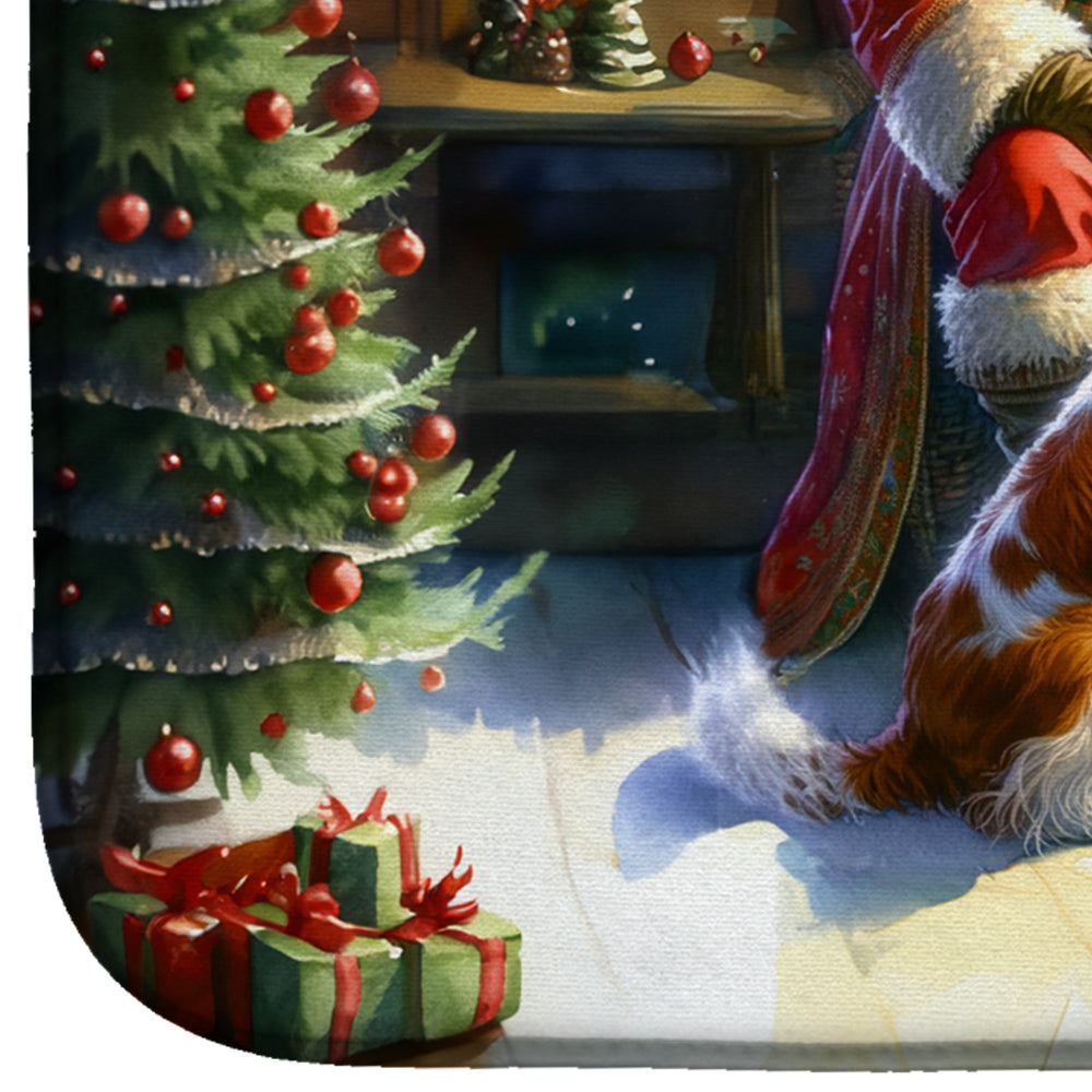 Brittany and Santa Claus Dish Drying Mat Absorbent Dish Drying Mat Pad for Kitchen Counter Dish Drainer Mat for Countertop, 14 x 21", Multicolor