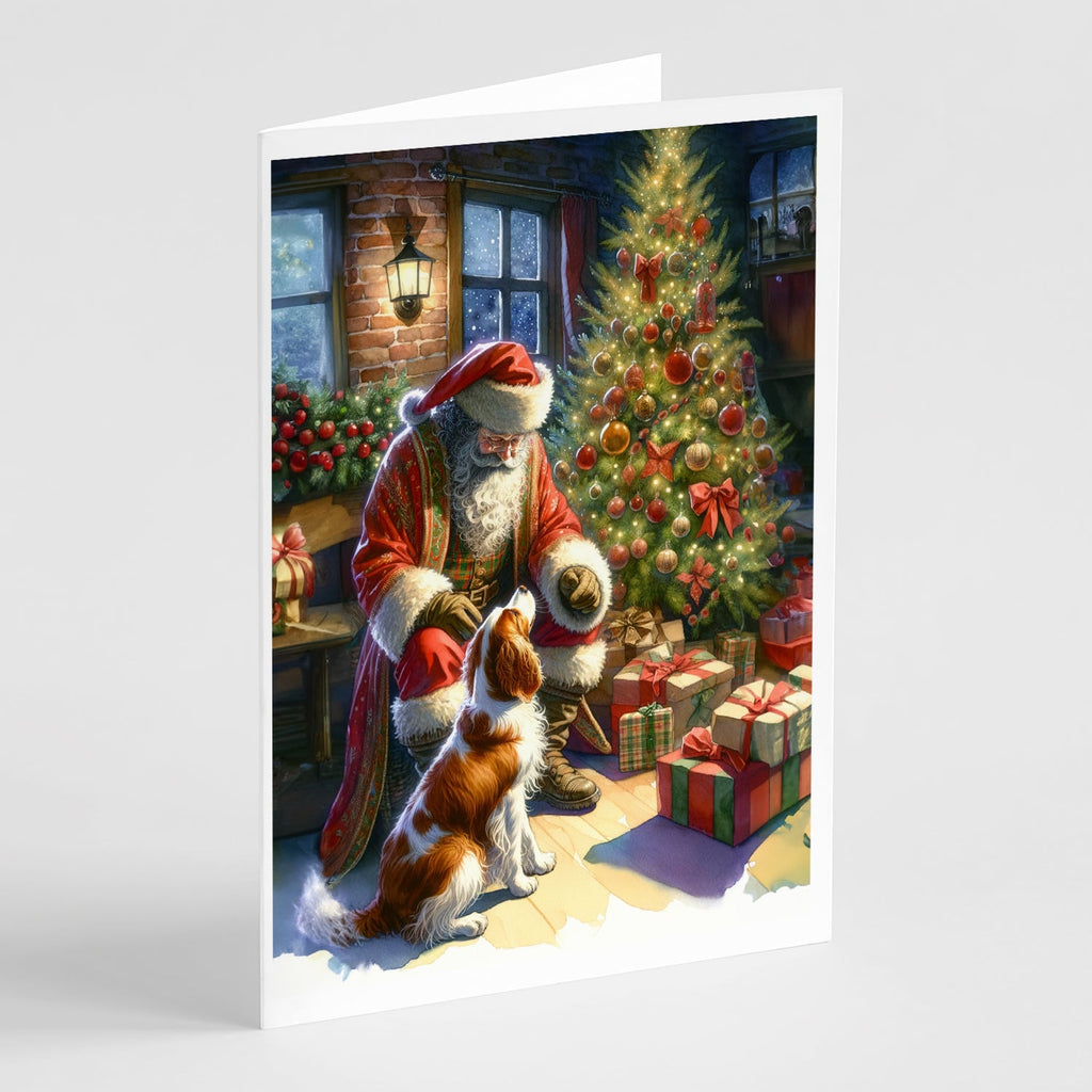Brittany and Santa Claus Greeting Cards Pack of 8 Blank Cards with Envelopes Whimsical A7 Size 5x7