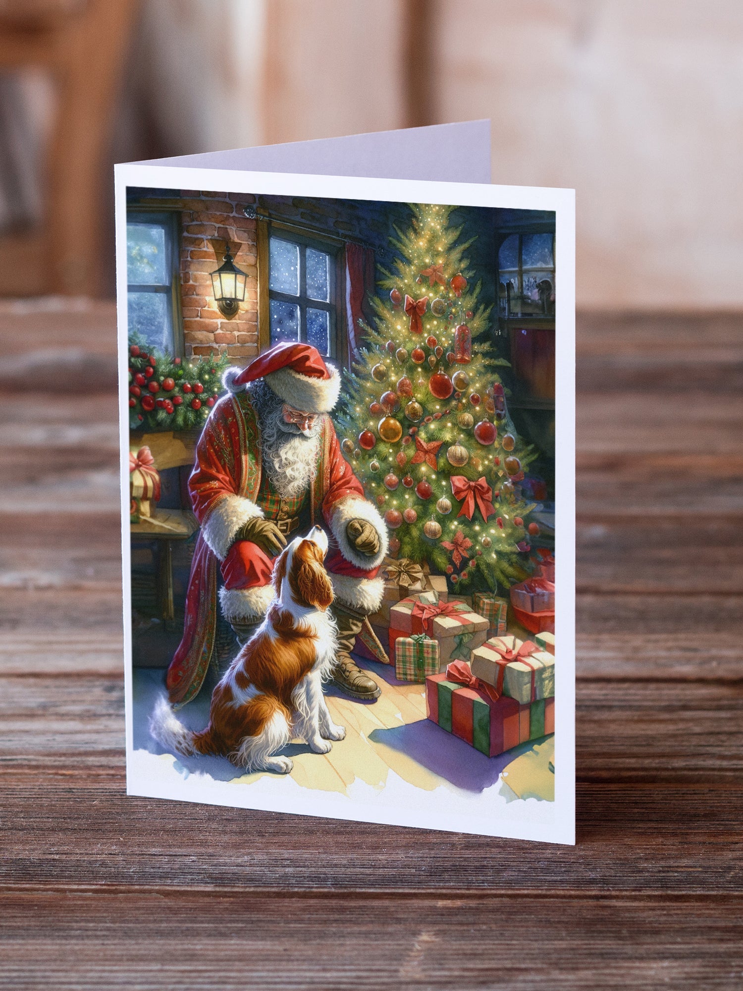 Brittany and Santa Claus Greeting Cards Pack of 8 Blank Cards with Envelopes Whimsical A7 Size 5x7
