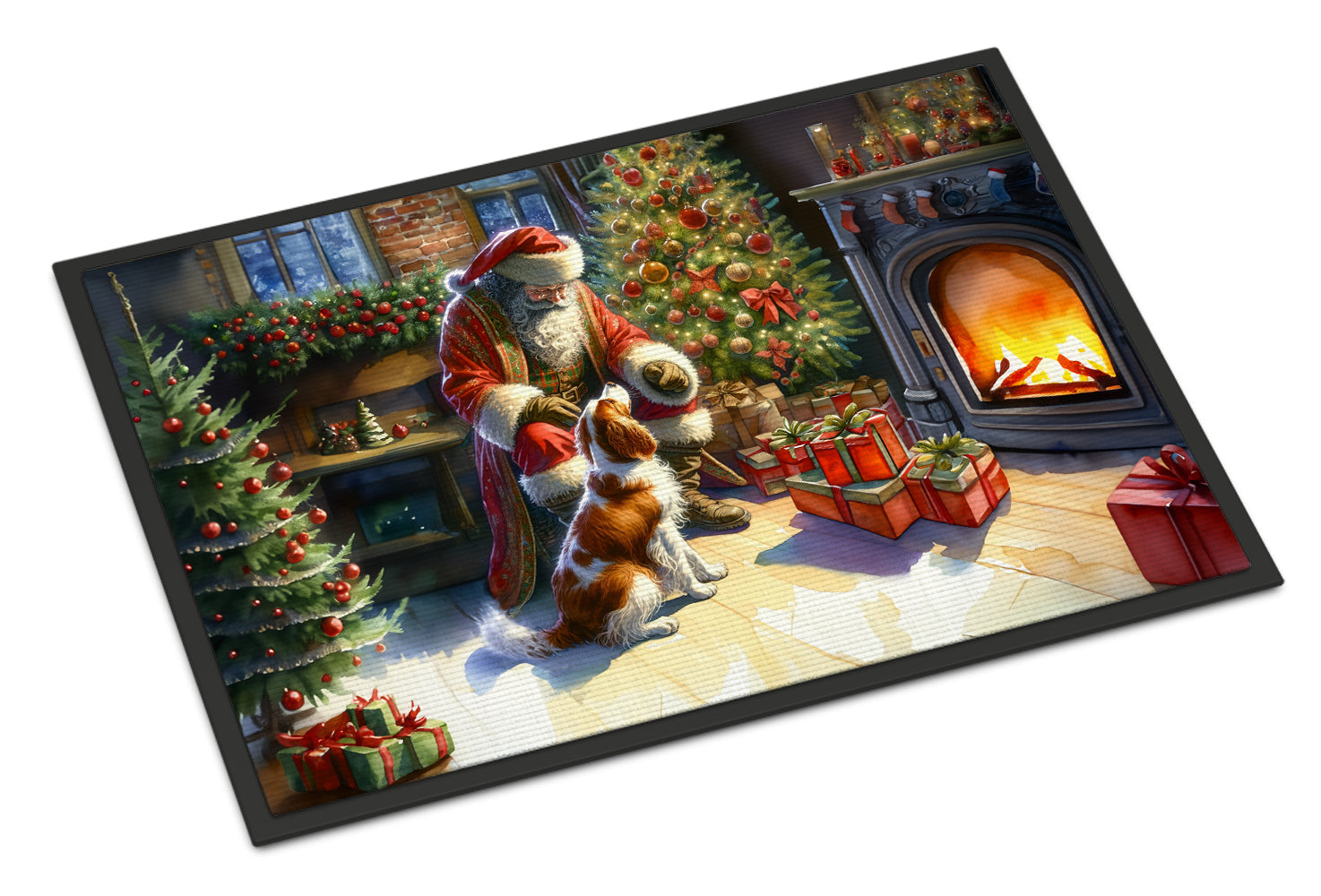 Brittany and Santa Claus Doormat Indoor Outdoor 24H X 36W Front Door Mat Rugs for Entryway, Non Slip Washable Low Pile,
