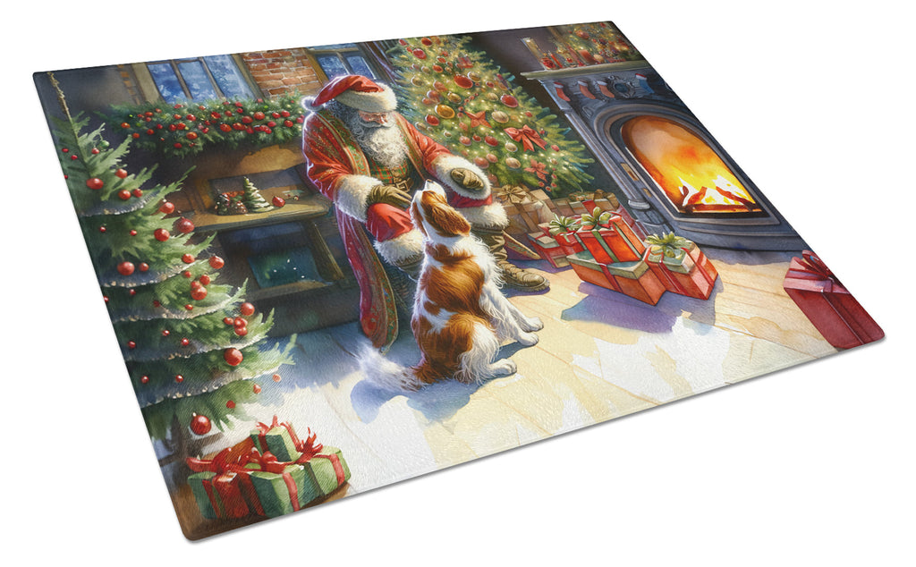Brittany and Santa Claus Cutting Board Tempered Glass Kitchen Cutting Surface, Heat Resistant Chopping, Non-Slip Feet, Food Prep & Serving
