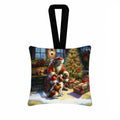 Brittany and Santa Claus Hanging Square Fabric Ornament 3.5 × 3.5 Decorative Door-Knob & Tree Hanger, Soft Fabric