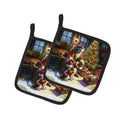 Brittany and Santa Claus Pot Holder Set of 2 Heat Resistant Quilted Hot Pads 7.5 x 7.5 Inch, Insulated Kitchen Trivets for Cooking & Baking