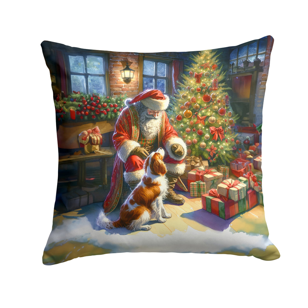 Brittany and Santa Claus Decorative Throw Pillow 14x14 Indoor Outdoor Accent Cushion, Fabric Cover with Insert for Sofa, Bed, Porch & Living Room