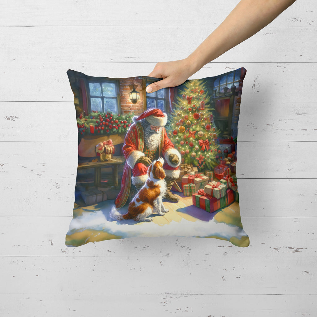 Brittany and Santa Claus Decorative Throw Pillow 18x18 Indoor Outdoor Accent Cushion, Fabric Cover with Insert for Sofa, Bed, Porch & Living Room