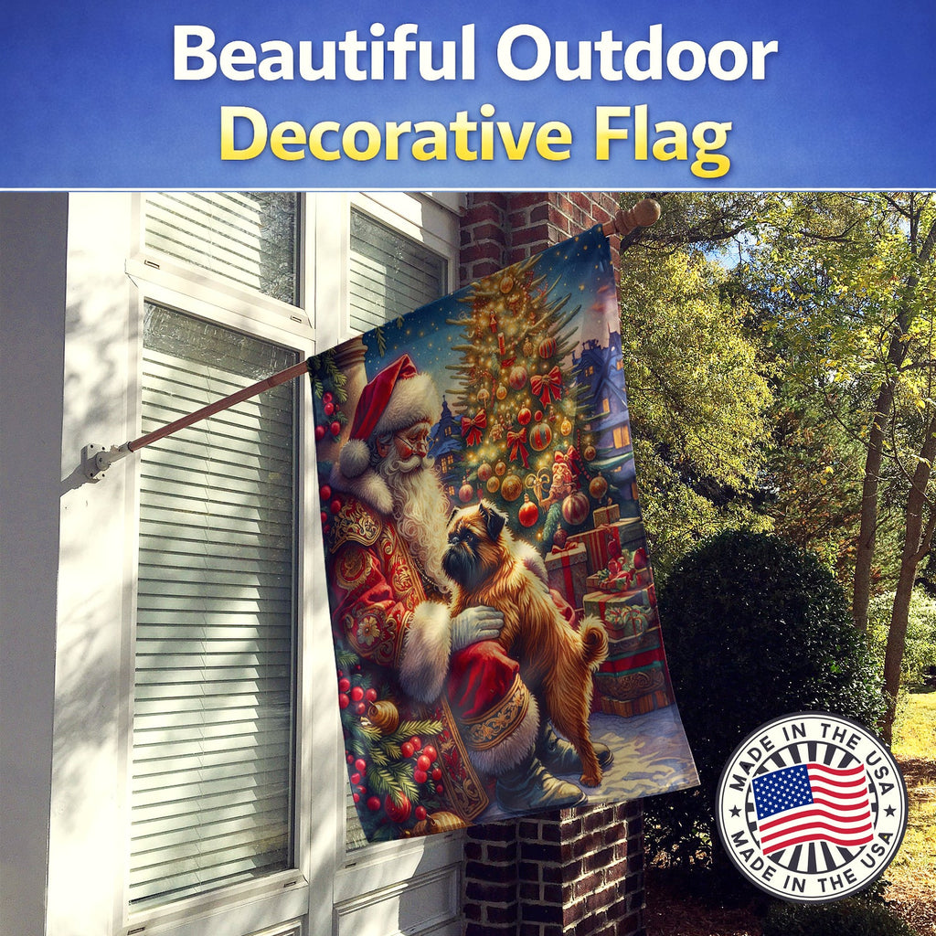 Brussels Griffon and Santa Claus House Flag 28x40 Porch Sleeve Pole Decorative Outside Yard Banner Artwork Wall Hanging, Polyester