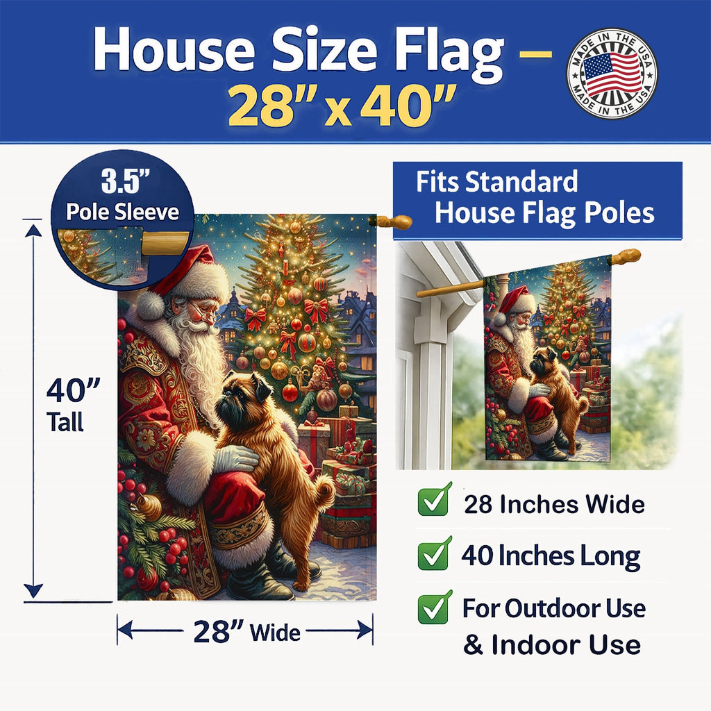 Brussels Griffon and Santa Claus House Flag 28x40 Porch Sleeve Pole Decorative Outside Yard Banner Artwork Wall Hanging, Polyester