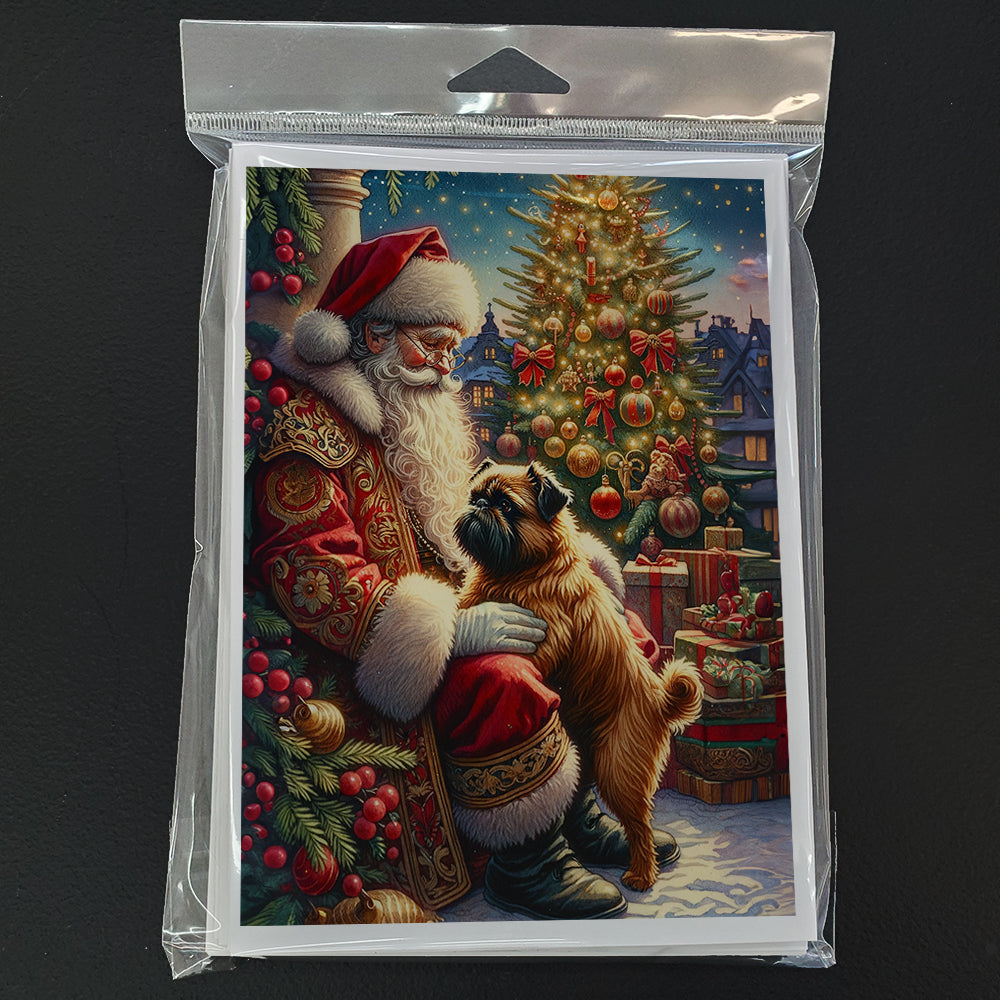 Brussels Griffon and Santa Claus Greeting Cards Pack of 8 Blank Cards with Envelopes Whimsical A7 Size 5x7