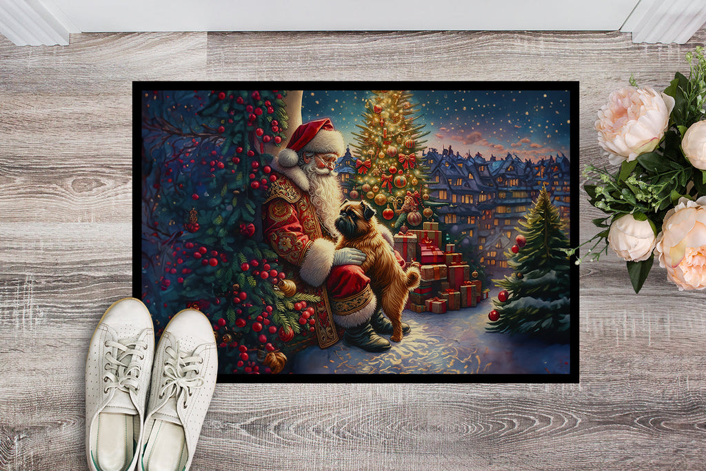 Brussels Griffon and Santa Claus Doormat Indoor Outdoor 24H X 36W Front Door Mat Rugs for Entryway, Non Slip Washable Low Pile,