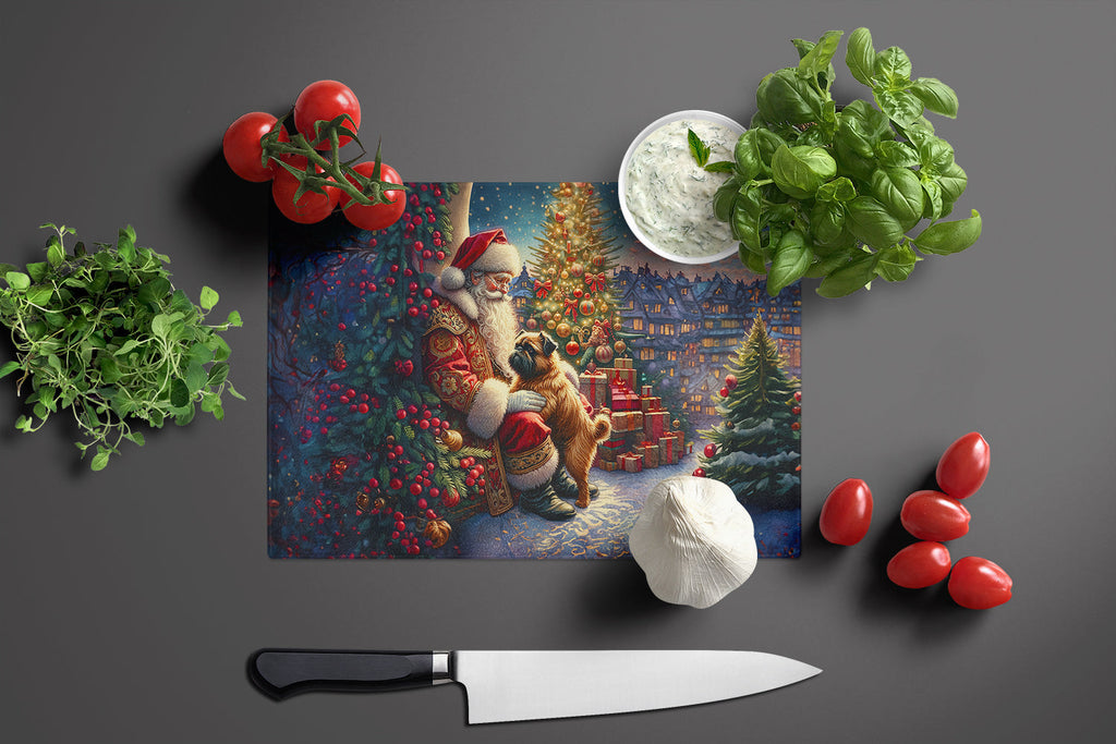 Brussels Griffon and Santa Claus Cutting Board Tempered Glass Kitchen Cutting Surface, Heat Resistant Chopping, Non-Slip Feet, Food Prep & Serving