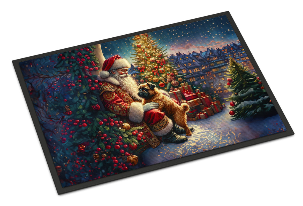 Brussels Griffon and Santa Claus Doormat Indoor Outdoor 18H X 27W Front Door Mat Rugs for Entryway, Non Slip Washable