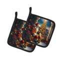 Brussels Griffon and Santa Claus Pot Holder Set of 2 Heat Resistant Quilted Hot Pads 7.5 x 7.5 Inch, Insulated Kitchen Trivets for Cooking & Baking