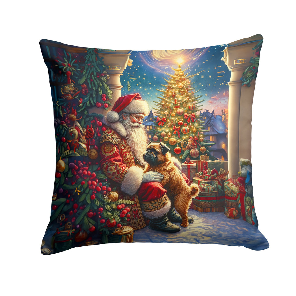 Brussels Griffon and Santa Claus Decorative Throw Pillow 14x14 Indoor Outdoor Accent Cushion, Fabric Cover with Insert for Sofa, Bed, Porch & Living Room