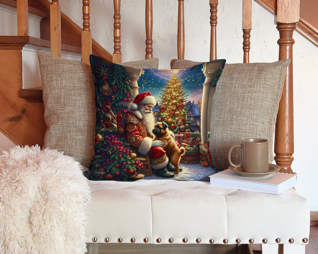 Brussels Griffon and Santa Claus Decorative Throw Pillow 14x14 Indoor Outdoor Accent Cushion, Fabric Cover with Insert for Sofa, Bed, Porch & Living Room