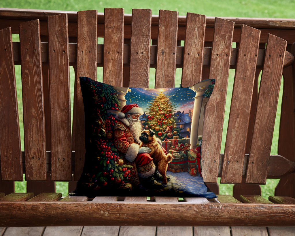 Brussels Griffon and Santa Claus Decorative Throw Pillow 14x14 Indoor Outdoor Accent Cushion, Fabric Cover with Insert for Sofa, Bed, Porch & Living Room