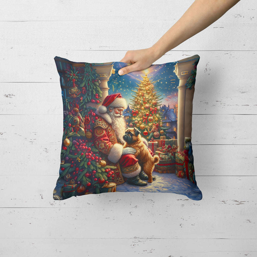 Brussels Griffon and Santa Claus Decorative Throw Pillow 18x18 Indoor Outdoor Accent Cushion, Fabric Cover with Insert for Sofa, Bed, Porch & Living Room