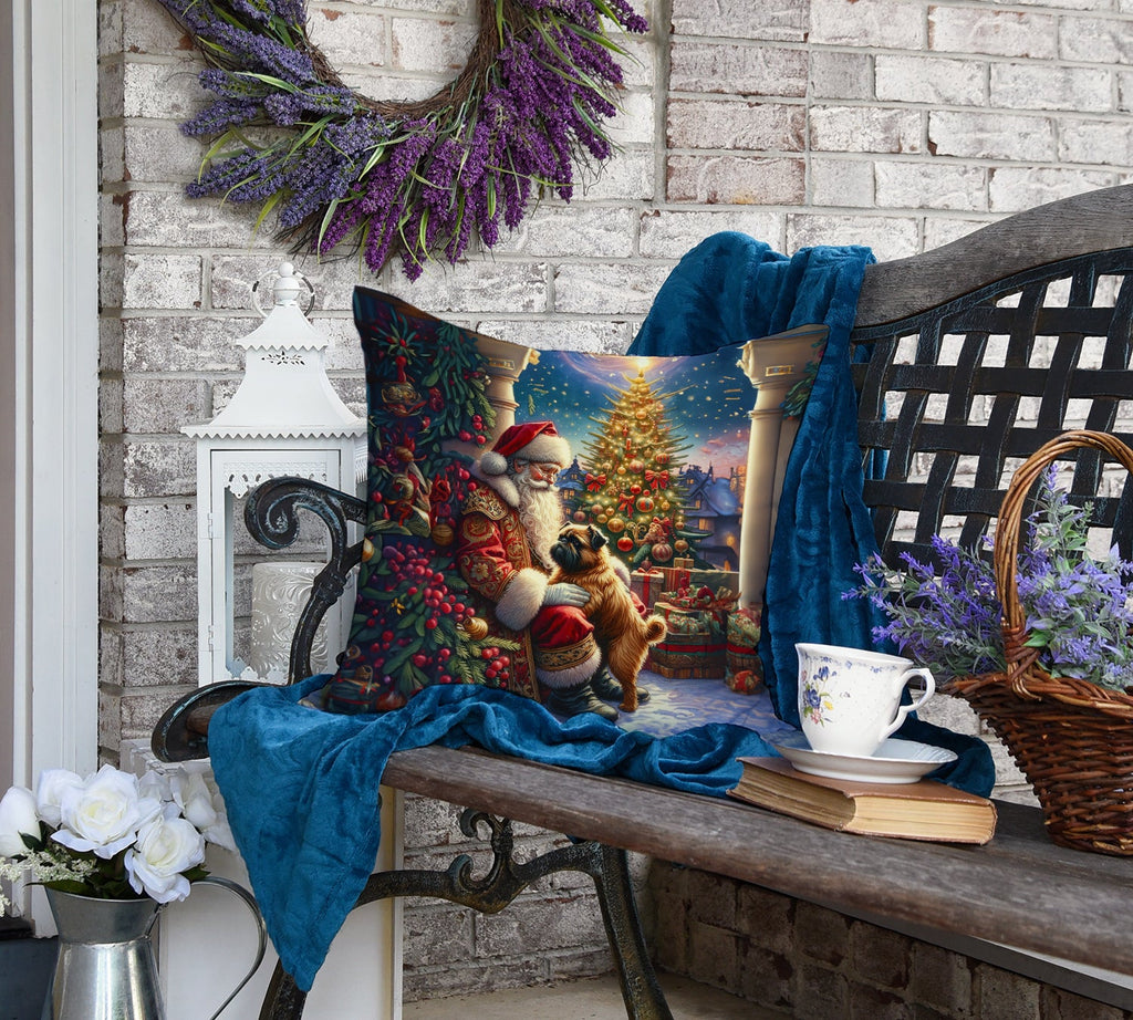 Brussels Griffon and Santa Claus Decorative Throw Pillow 18x18 Indoor Outdoor Accent Cushion, Fabric Cover with Insert for Sofa, Bed, Porch & Living Room