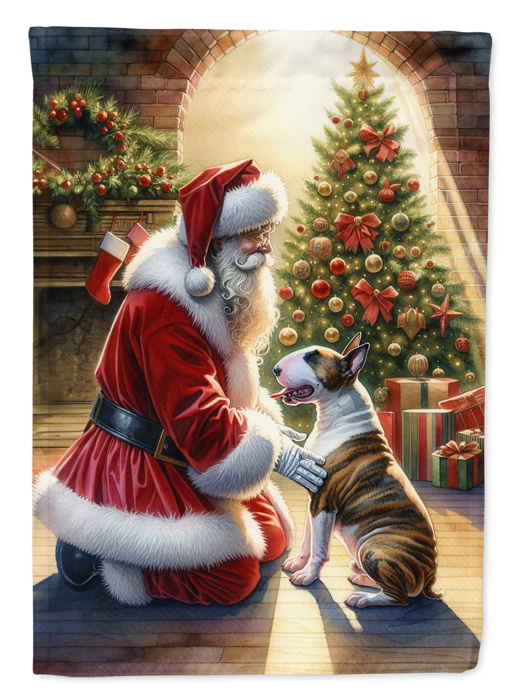 Bull Terrier and Santa Claus House Flag 28x40 Porch Sleeve Pole Decorative Outside Yard Banner Artwork Wall Hanging, Polyester