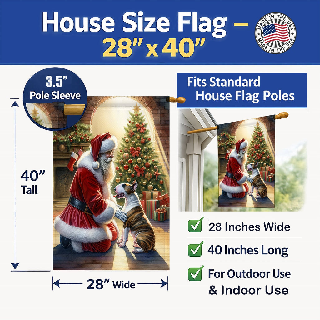 Bull Terrier and Santa Claus House Flag 28x40 Porch Sleeve Pole Decorative Outside Yard Banner Artwork Wall Hanging, Polyester