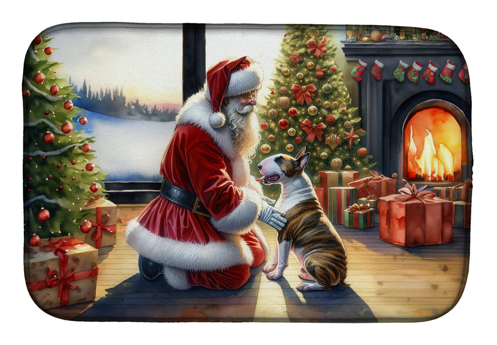 Bull Terrier and Santa Claus Dish Drying Mat Absorbent Dish Drying Mat Pad for Kitchen Counter Dish Drainer Mat for Countertop, 14 x 21", Multicolor