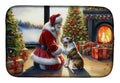 Bull Terrier and Santa Claus Dish Drying Mat Absorbent Dish Drying Mat Pad for Kitchen Counter Dish Drainer Mat for Countertop, 14 x 21", Multicolor