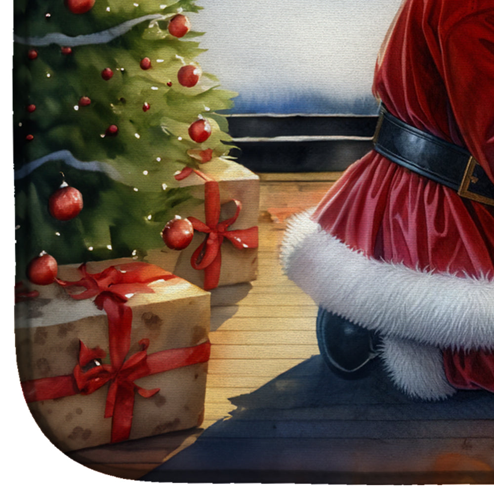 Bull Terrier and Santa Claus Dish Drying Mat Absorbent Dish Drying Mat Pad for Kitchen Counter Dish Drainer Mat for Countertop, 14 x 21", Multicolor