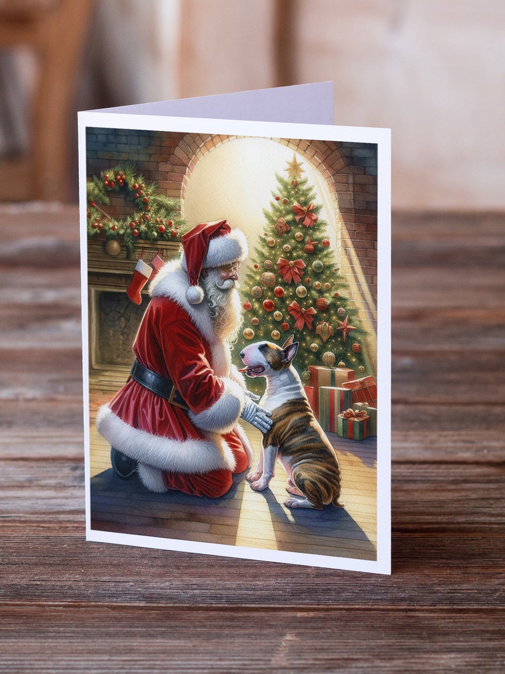 Bull Terrier and Santa Claus Greeting Cards Pack of 8 Blank Cards with Envelopes Whimsical A7 Size 5x7