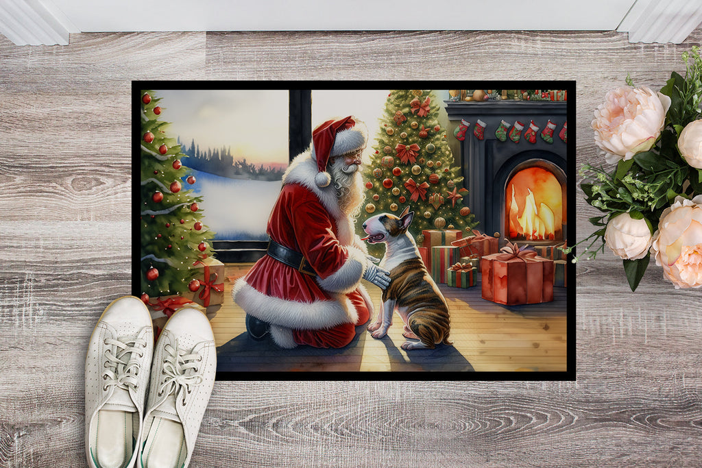 Bull Terrier and Santa Claus Doormat Indoor Outdoor 24H X 36W Front Door Mat Rugs for Entryway, Non Slip Washable Low Pile,