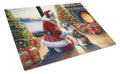 Bull Terrier and Santa Claus Cutting Board Tempered Glass Kitchen Cutting Surface, Heat Resistant Chopping, Non-Slip Feet, Food Prep & Serving