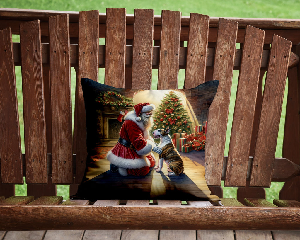 Bull Terrier and Santa Claus Decorative Throw Pillow 14x14 Indoor Outdoor Accent Cushion, Fabric Cover with Insert for Sofa, Bed, Porch & Living Room