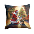 Bull Terrier and Santa Claus Decorative Throw Pillow 18x18 Indoor Outdoor Accent Cushion, Fabric Cover with Insert for Sofa, Bed, Porch & Living Room