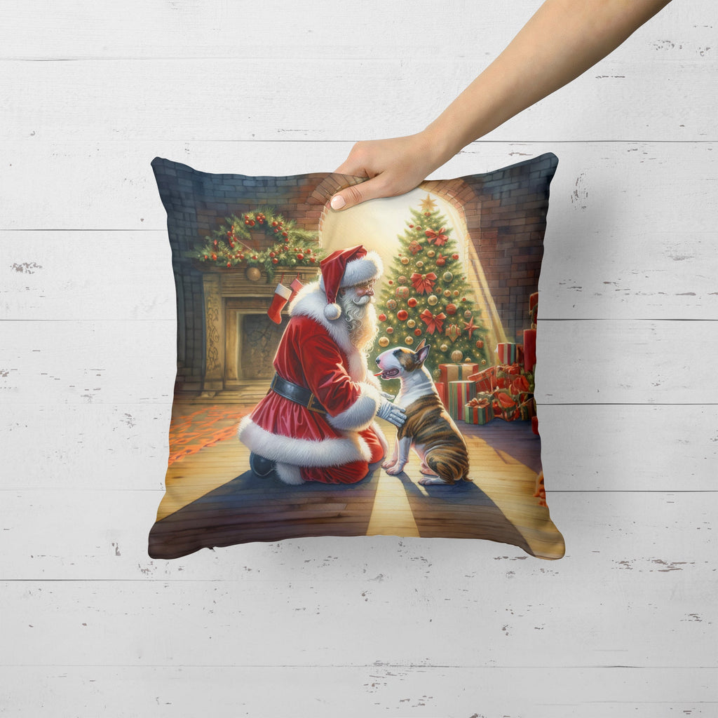 Bull Terrier and Santa Claus Decorative Throw Pillow 18x18 Indoor Outdoor Accent Cushion, Fabric Cover with Insert for Sofa, Bed, Porch & Living Room
