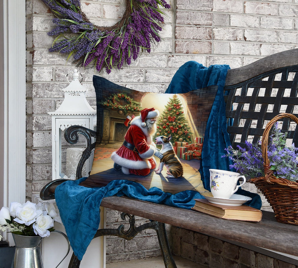 Bull Terrier and Santa Claus Decorative Throw Pillow 18x18 Indoor Outdoor Accent Cushion, Fabric Cover with Insert for Sofa, Bed, Porch & Living Room