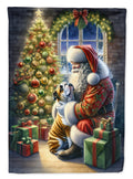 English Bulldog and Santa Claus House Flag 28x40 Porch Sleeve Pole Decorative Outside Yard Banner Artwork Wall Hanging, Polyester